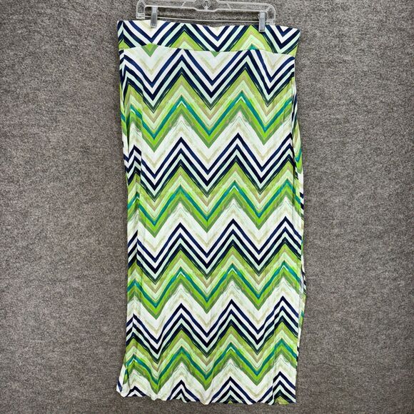 A New Approach Skirt Women XL Green Striped Maxi Long Rayon High Rise Pull On - Picture 2 of 7